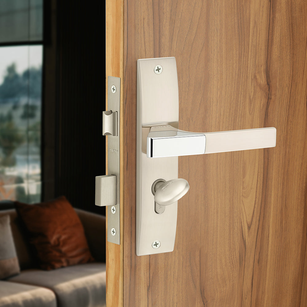 IPSA Ash Iris Handle Series on 8" Plate CYS Lockset with 60mm Coin and Knob - Matte Satin Nickel Finish CPS